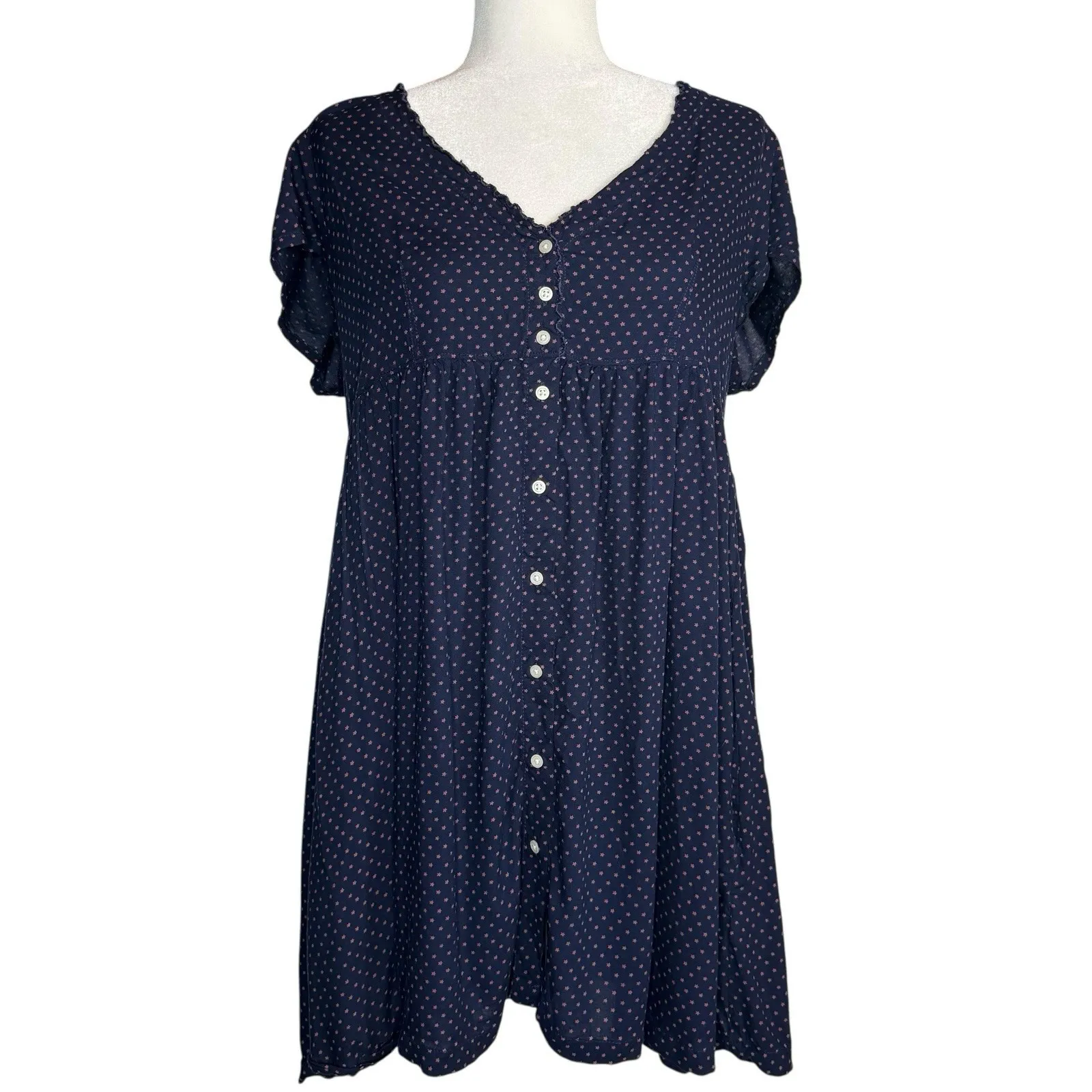 Denim & Supply Ralph Lauren Babydoll Dress XL Blue Red Stars Ruffle Trim Pockets - Image 4