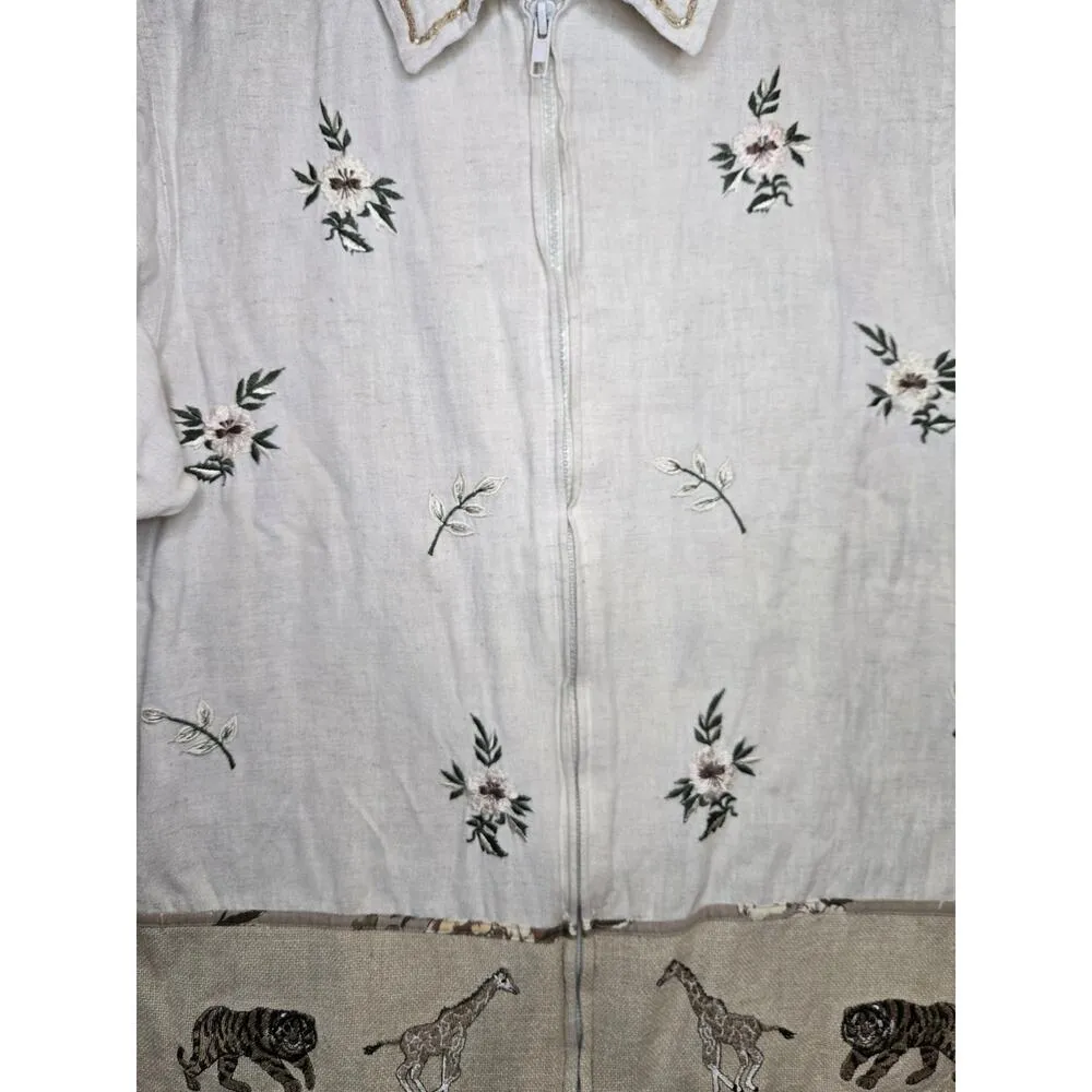 Vintage Tantrums cotton floral embroidered Safari animal print medium. - Image 5