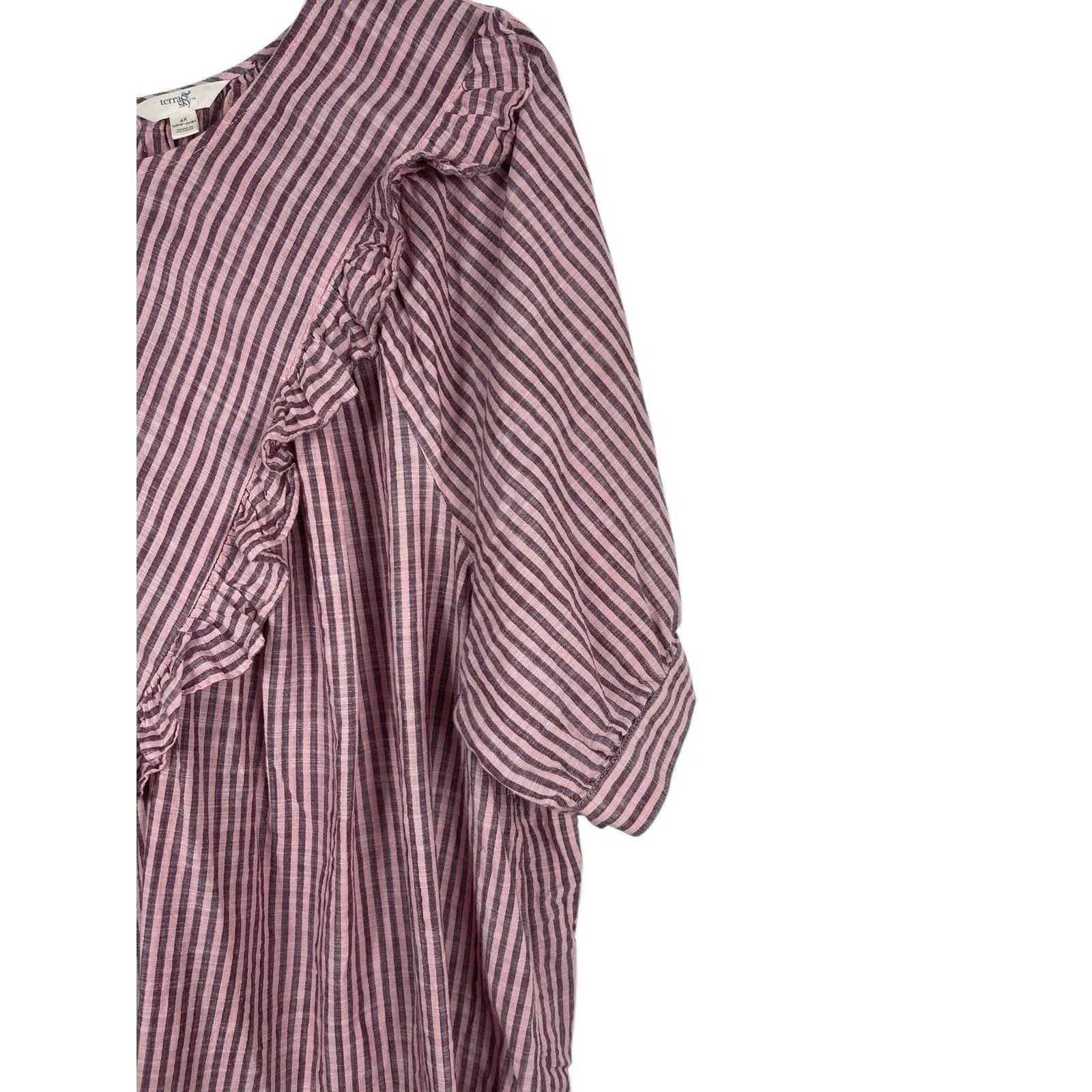 Terra & Sky 4X Top Pink Striped Ruffle Peasant Prairie Short Sleeve 100% Cotton - Image 3