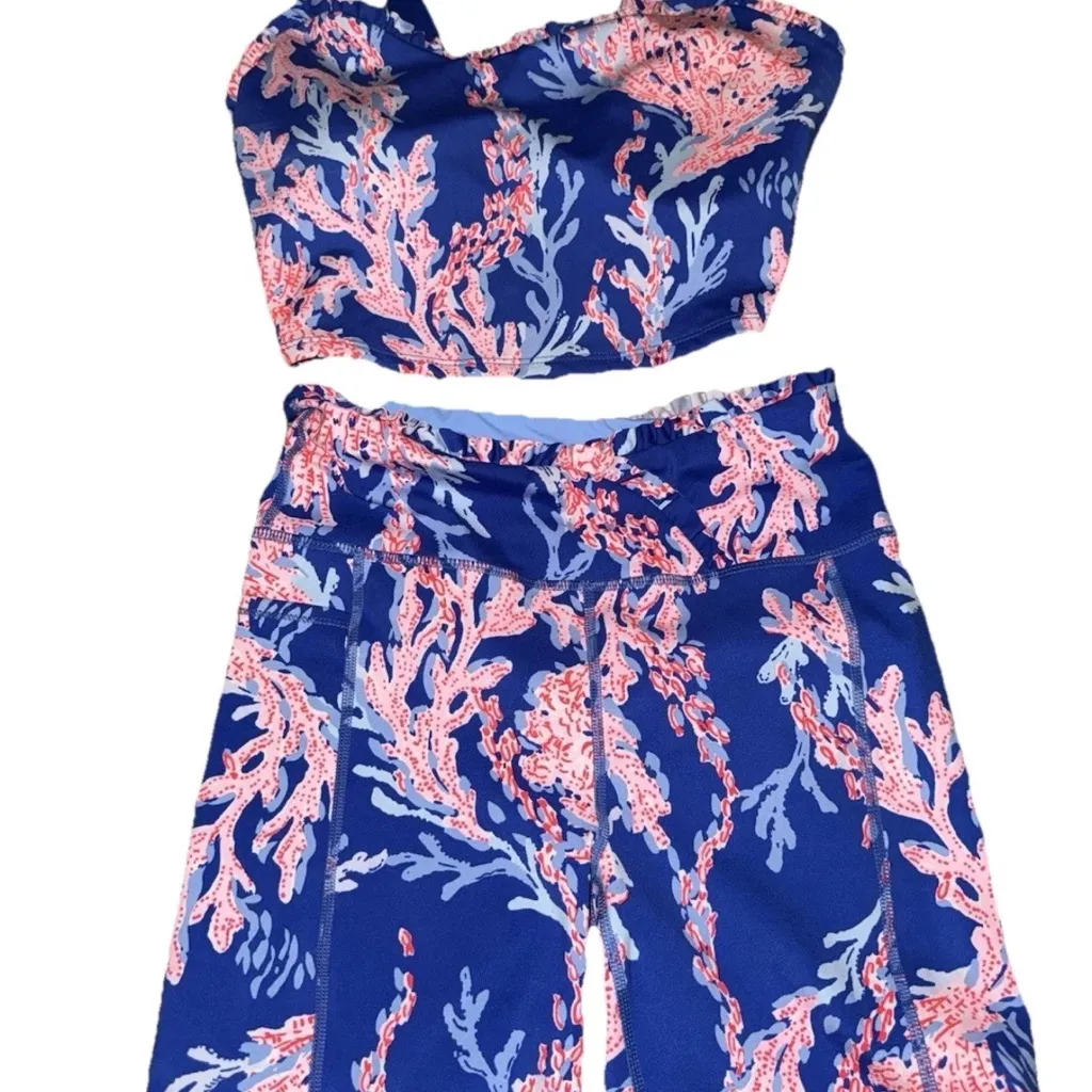 Lilly Pulitzer Luxletic Blue and Pink Coral Print Set Women’s - Image 2