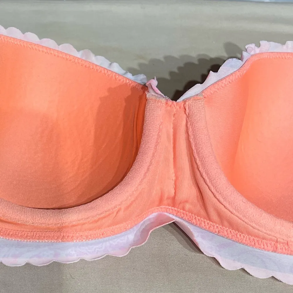 Victoria's Secret Striped Pastel Pink Peach Ruffle Halter Bra 34B Y2K - Image 16