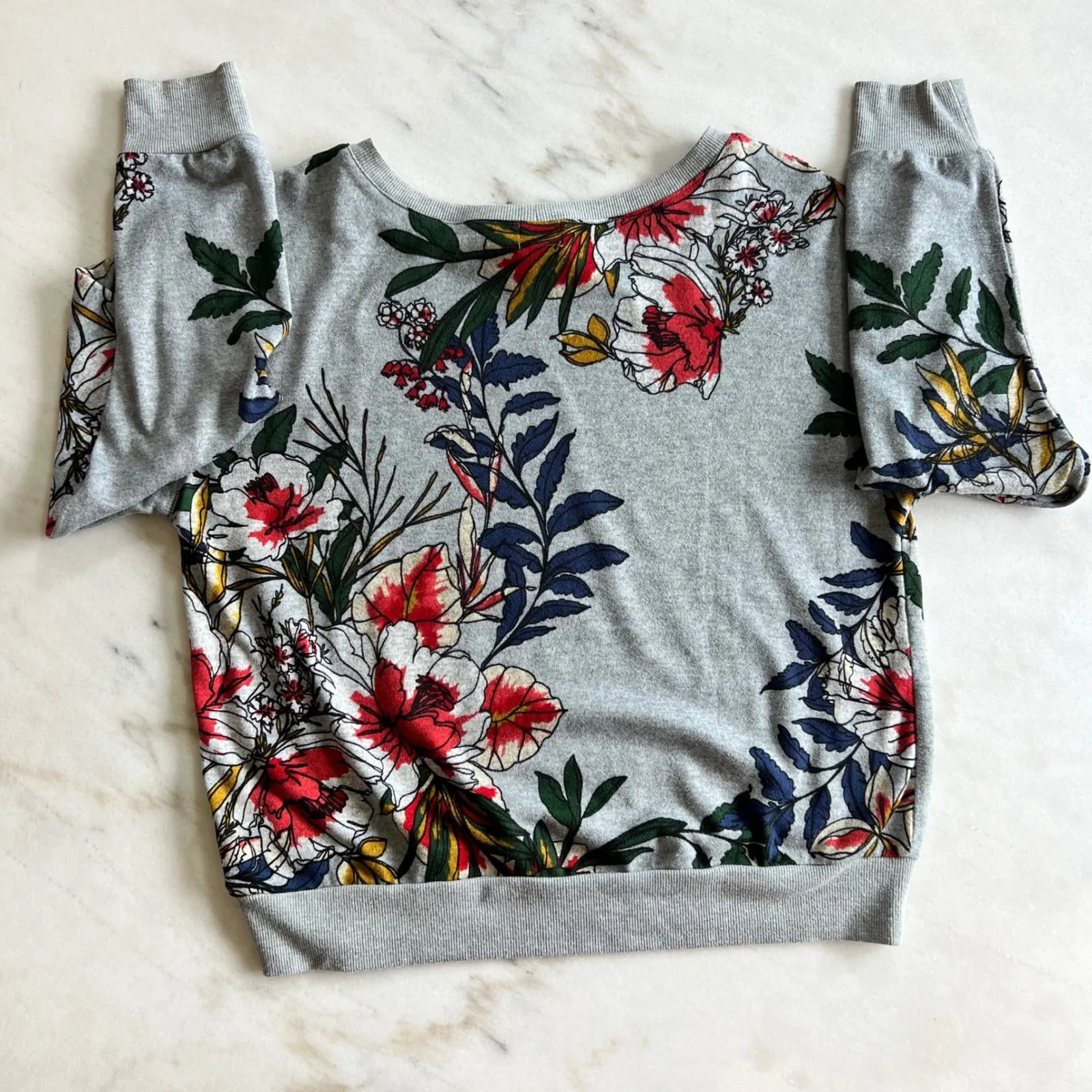 Peyton Jensen Floral Print Sweatshirt Gray Red Blue Women's Size S - Image 8
