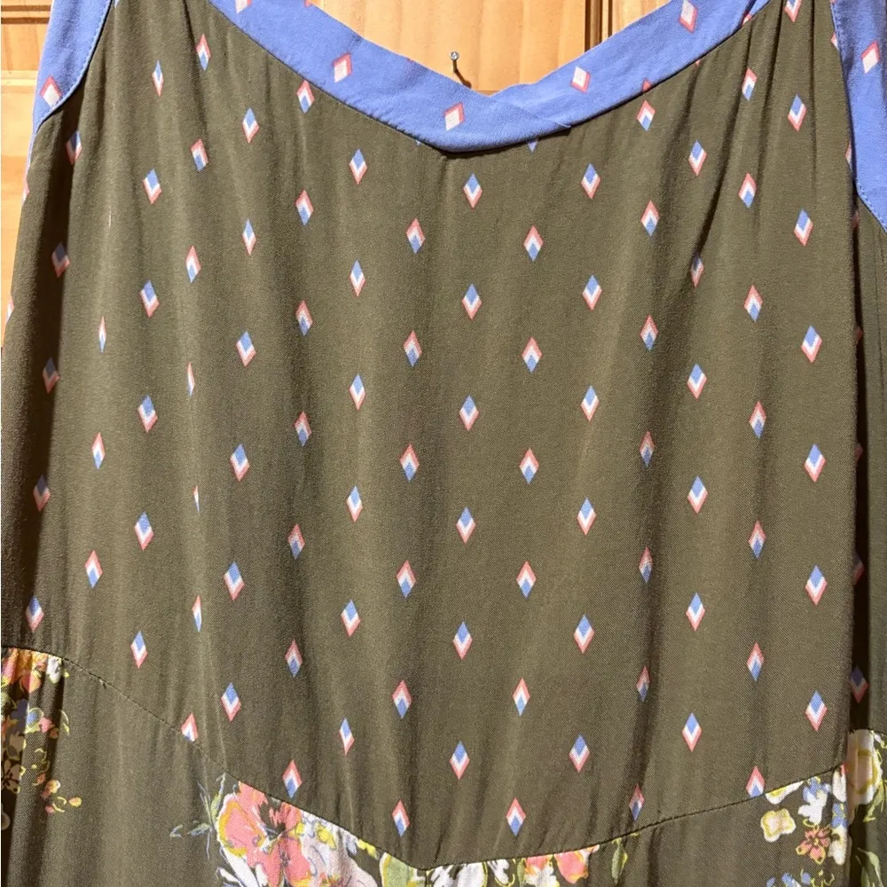 Matilda Jane Women's “Work of Art' Jumpsuit Green Floral diamond dots wide Leg - Image 3