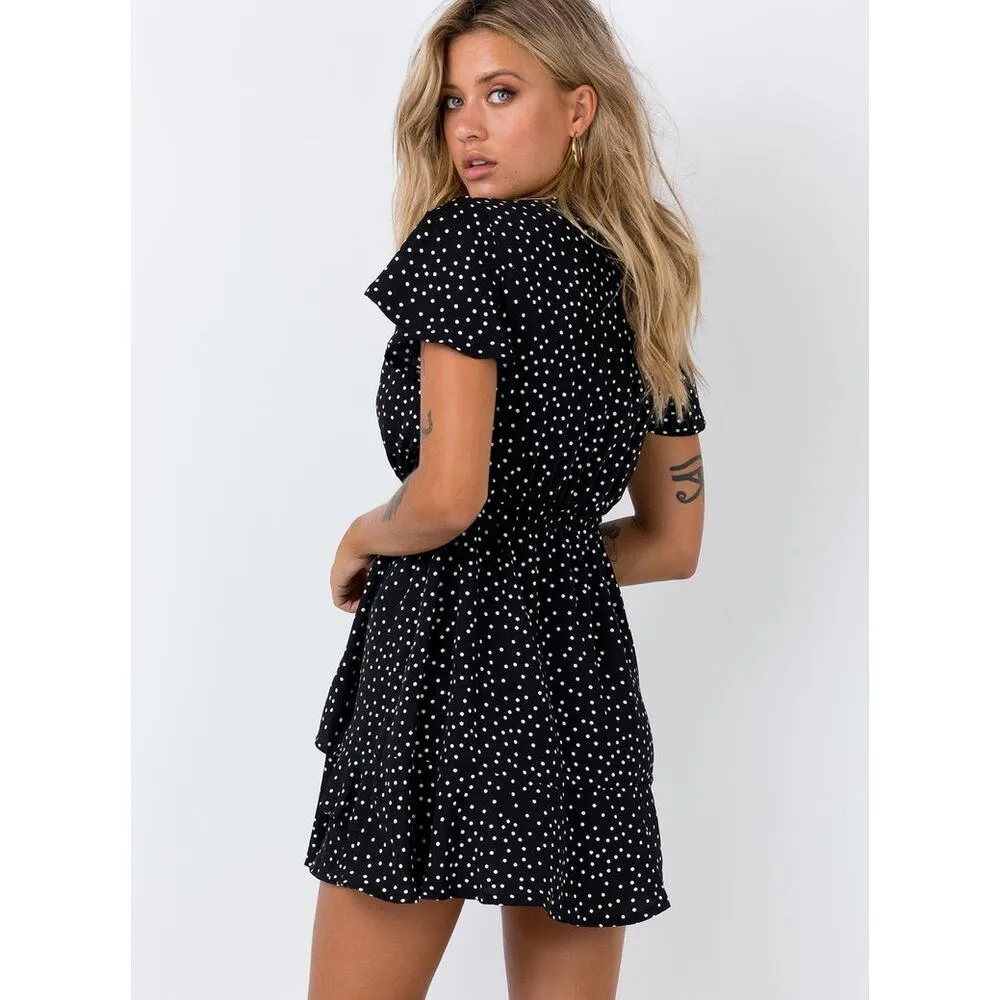 Princess Polly Bobbie Mini Dress Womens 4 Black Polka Dot Ruffle Dainty Retro - Image 2