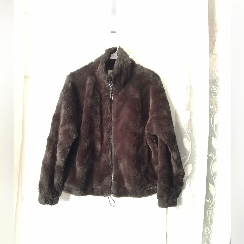 Urban Outfitters Teddy Faux Fur Coat jacket drawstring oversized women sz S zip - Image 2