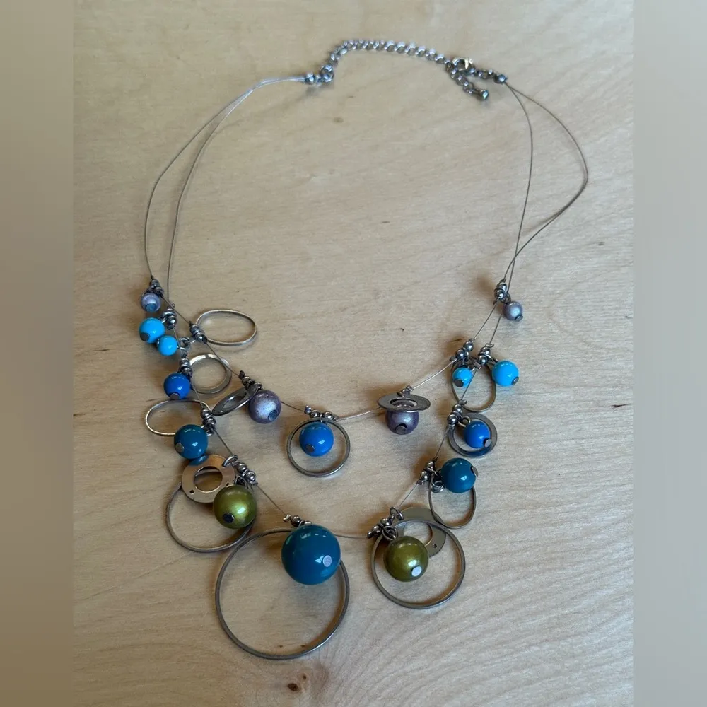 Multicolor Beaded Necklace with Silver Accents Blue - Image 2