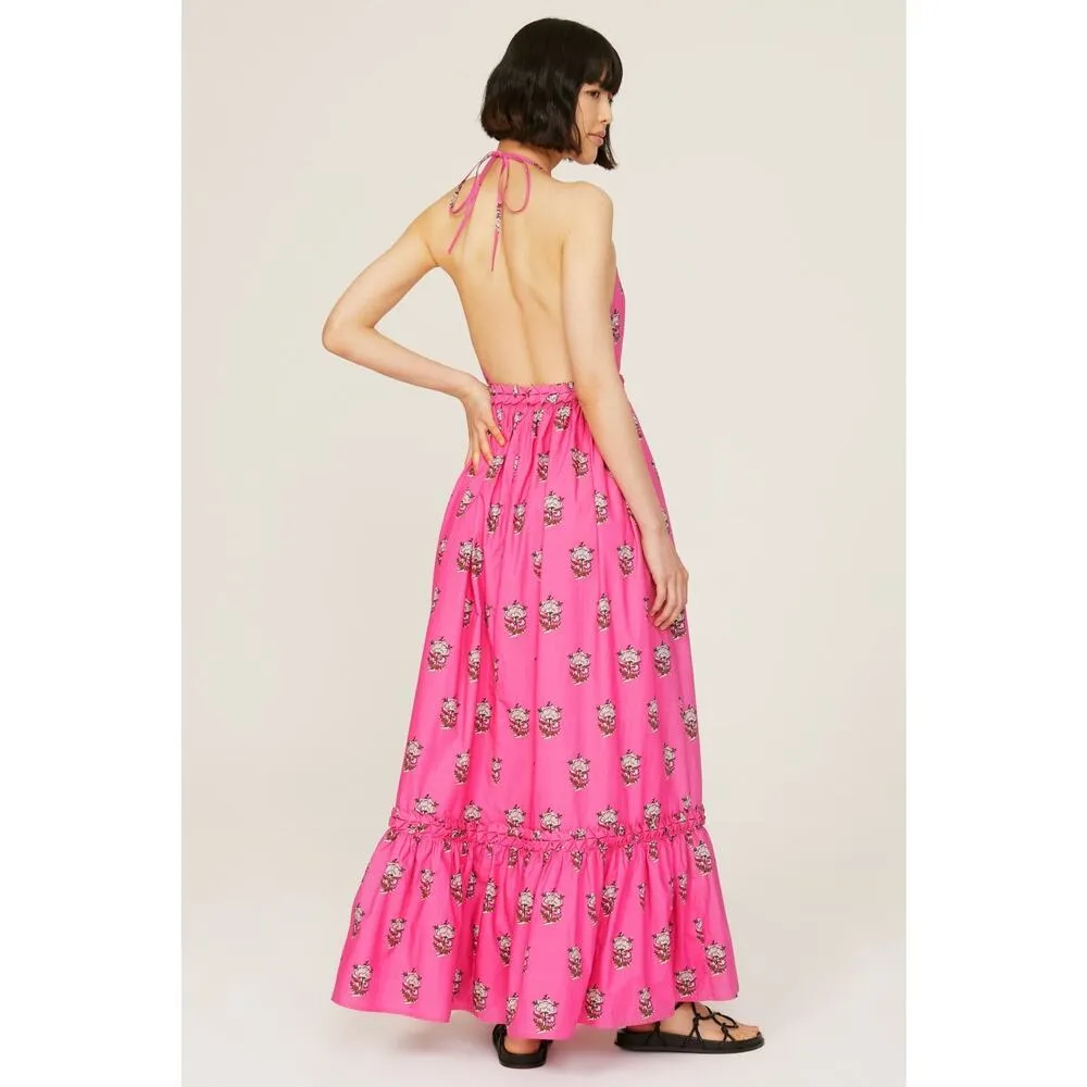 RHODE Hot Pink Marigold Flower Print Halter Style Salena Maxi Dress Size XS - Image 3