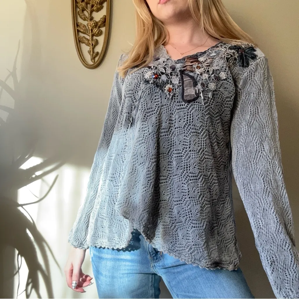 Morilù Knit Lace and Gemstone Sweater Blue - Image 11