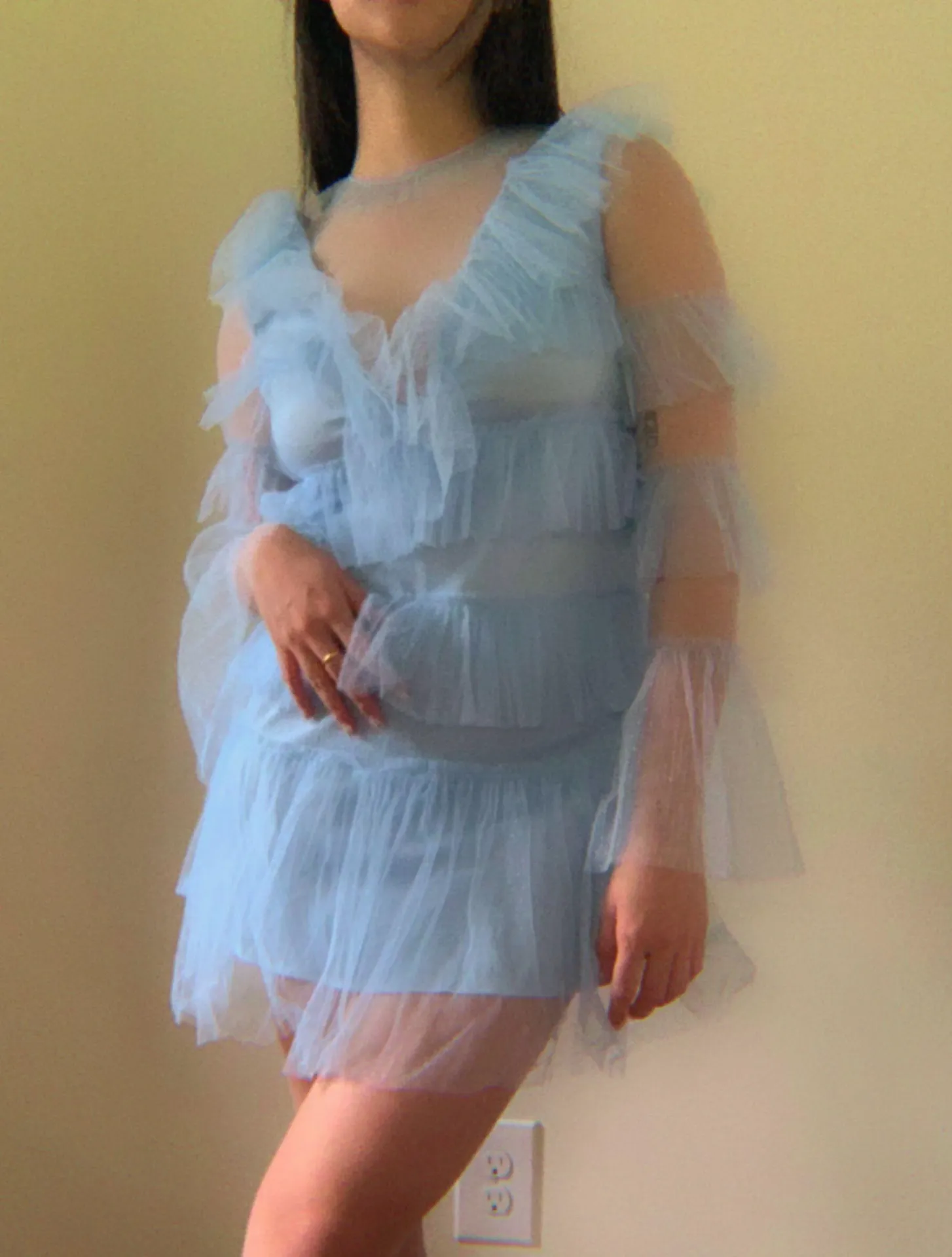 Baby Blue Sheer Layered Ruffle Mini Dress - Image 2