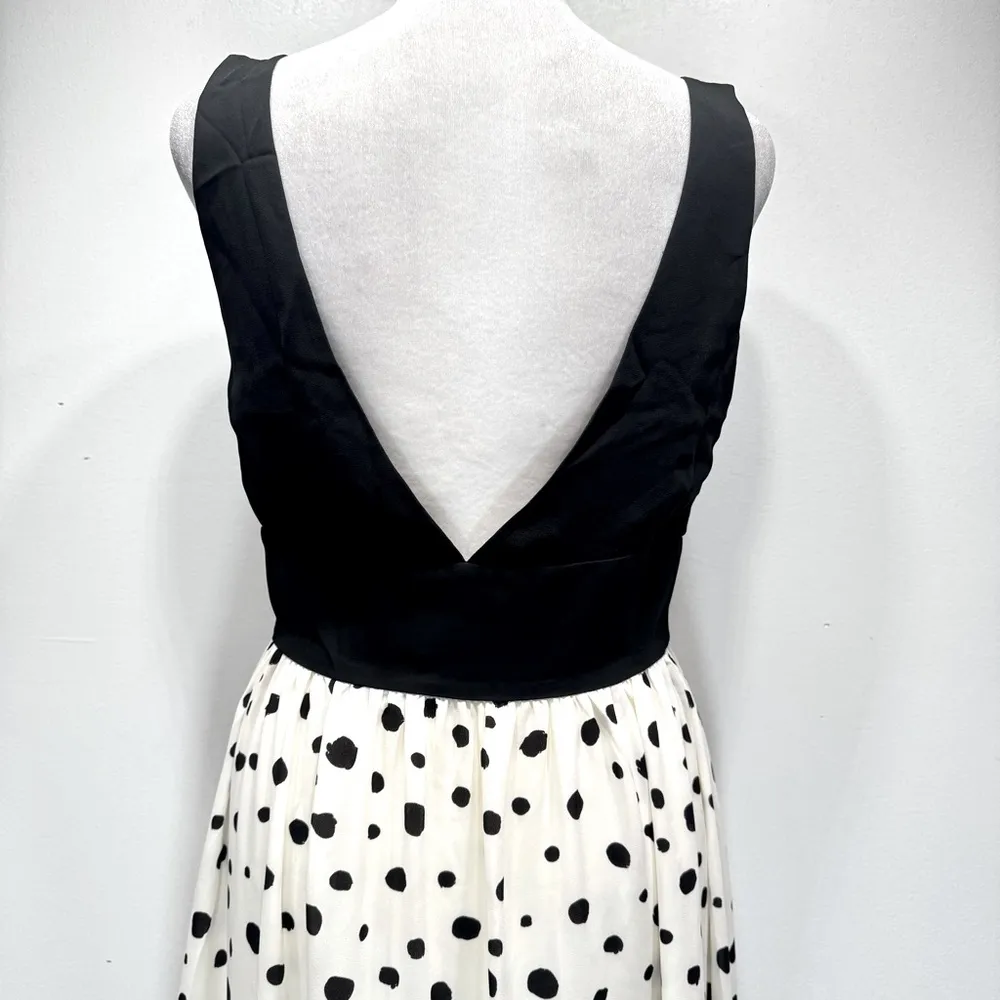Papier Black Bodice Cream & Black Polka Dot Skirt Maxi Dress V Neck & Back Small - Image 2