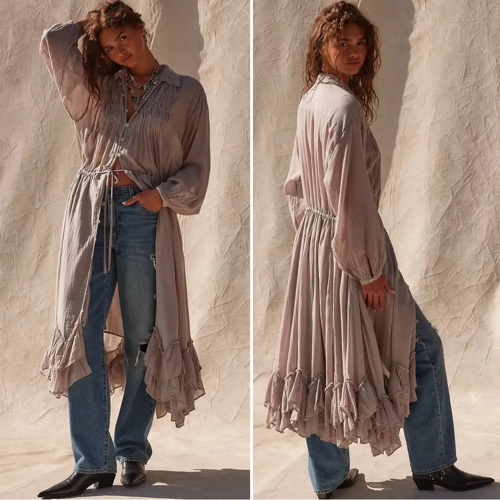 Free People Ethereal Dainty Bohemian Sea La Vie Midi Maxi Dress Duster Small NWT - Image 2