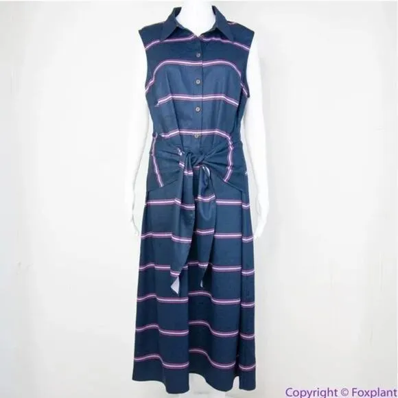 Hutch navy blue stripes shirt dress collar,‎ women size XL - Image 16