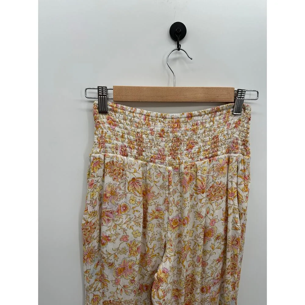 Billabong Pants Women Large Orange Floral Flare Boho Cinch Waist High Waisted - Image 4