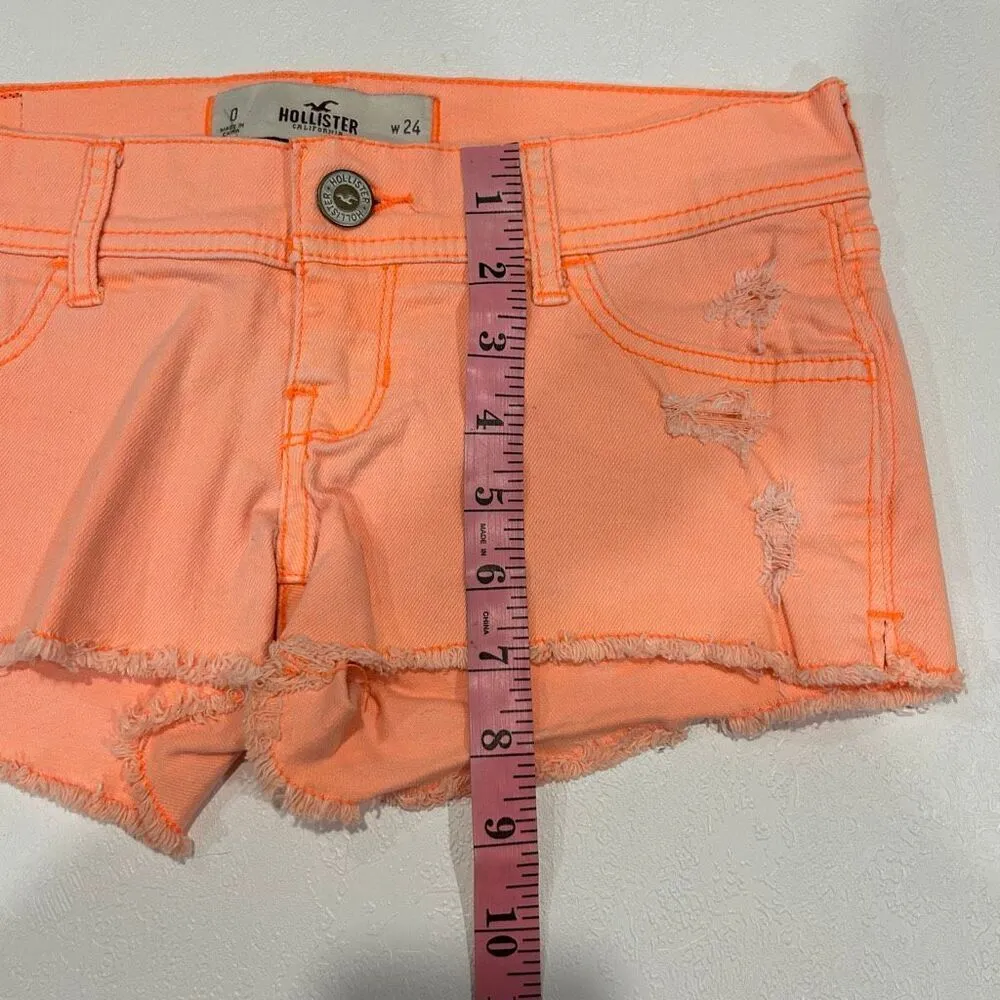 Hollister Neon Peach Distressed Cutoff Denim Shorts Size 0 W24 - Image 6