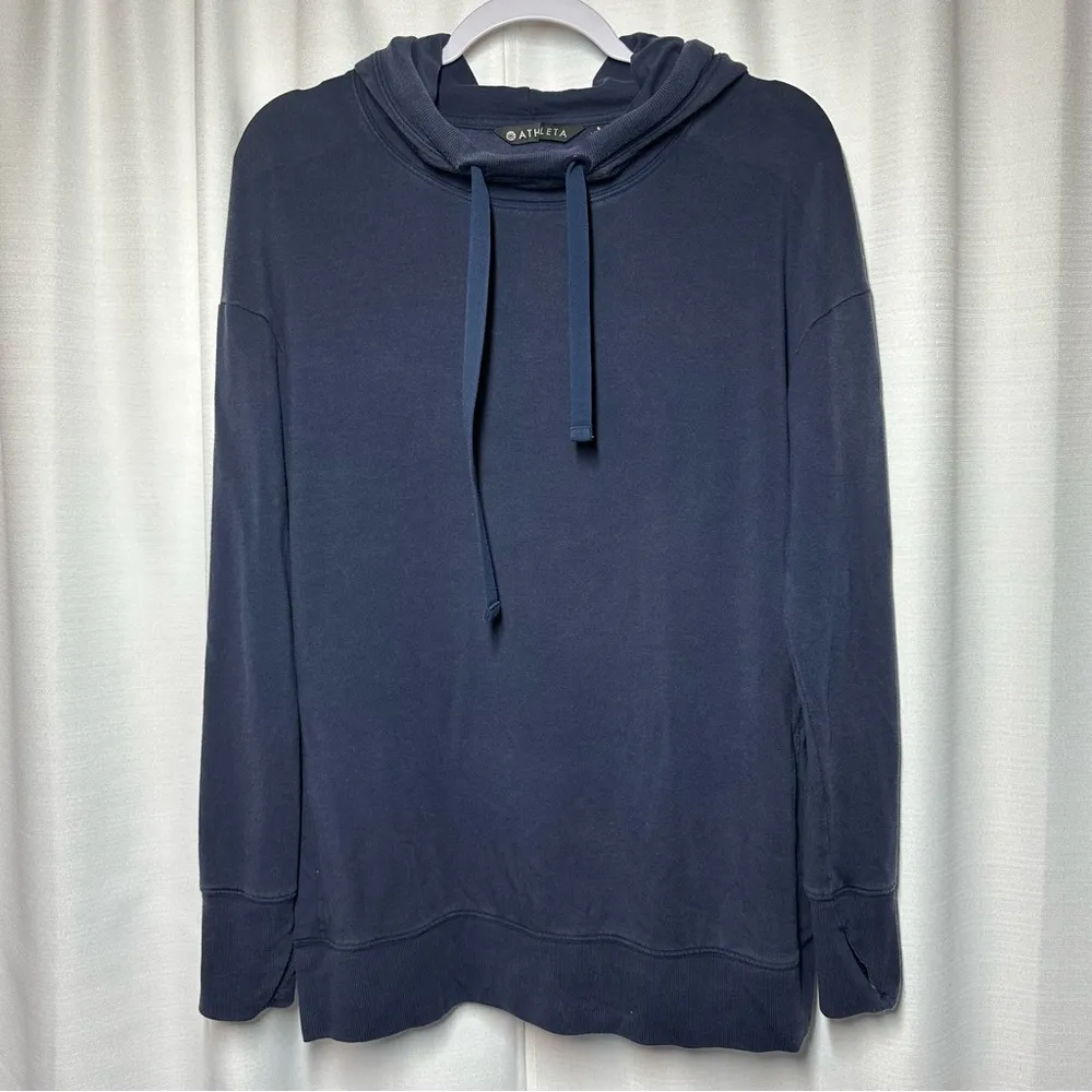 Athleta Sayulita Hoodie Sweatshirt Navy Small Casual Soft Thumbholes Outdoor - Image 2