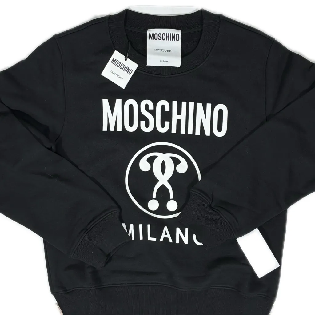 Moschino Couture Logo Double Question Mark Crewneck Sweatshirt Black US 8 NWT - Image 9