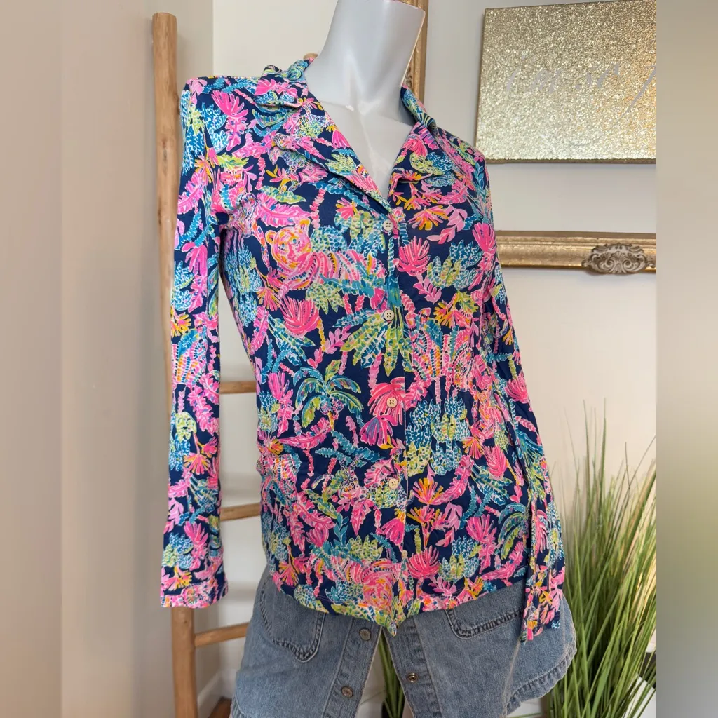 Lilly Pulitzer PJ Knit ButtonTop Oyster Bay Navy Seen and Heard Knit XS NWT - Image 6