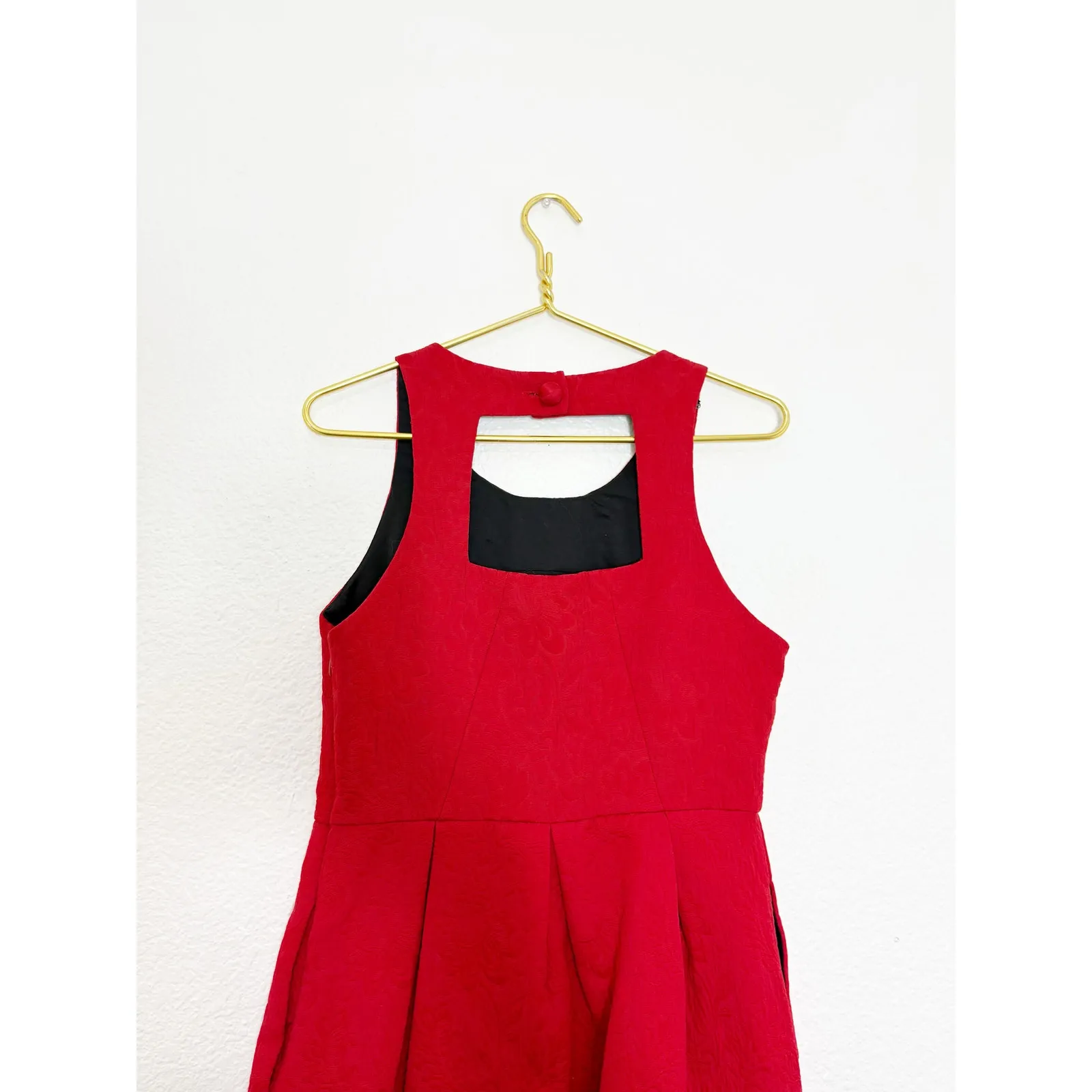 NWT Anthropologie Moulinette Soeurs Red Brocade Dress Size 8 Jacquard Fit Flare - Image 12