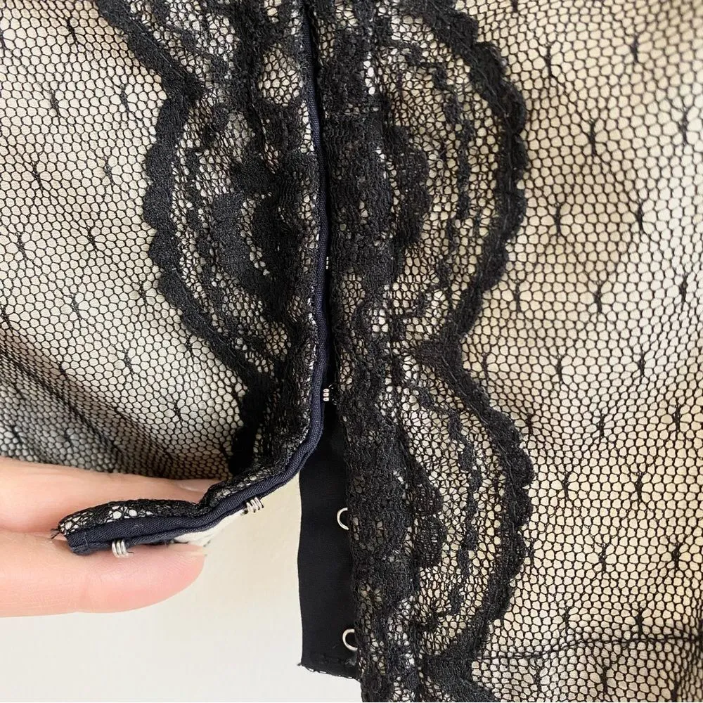 Frederick's of Hollywood Corset Bustier Sexy Top Lace Mesh Medium Black Y2K Vtg - Image 5