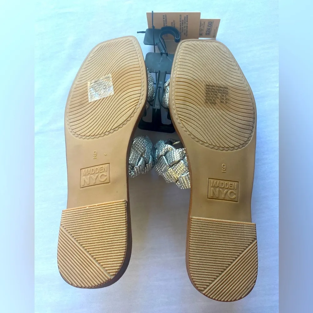 MADDEN NYC Two Band Braid Silver Rhinestone Comfort Foam Insole Sandals Size 8.5 - Image 5