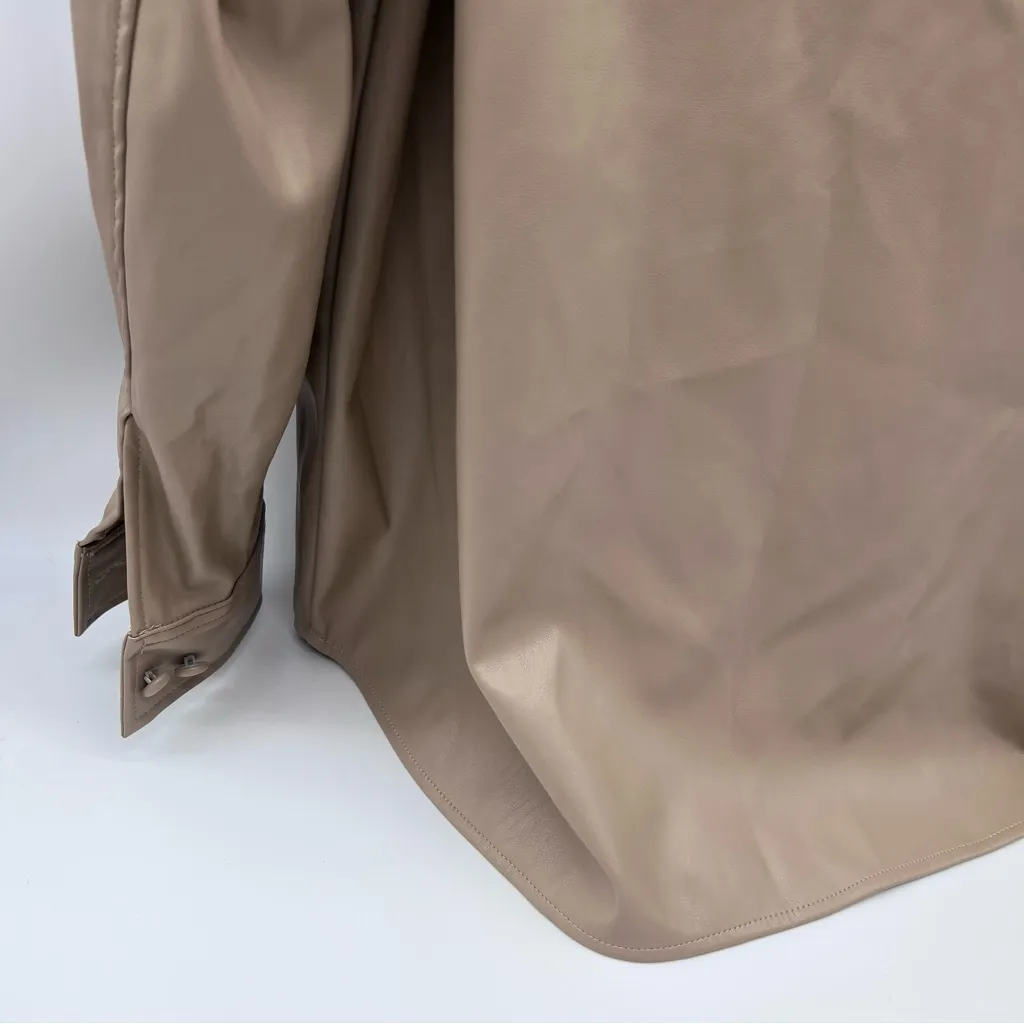 Nasty Gal Tan Faux Leather Shirt-Size 6 - Image 9