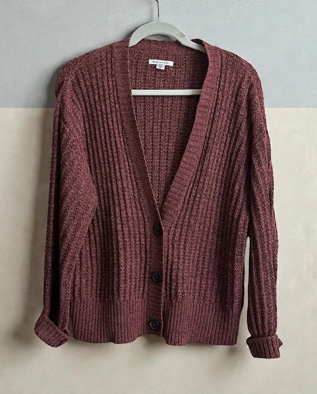 American Eagle Cardigan Burgundy Knit Button Front Long Sleeve Women Small Red - Image 1