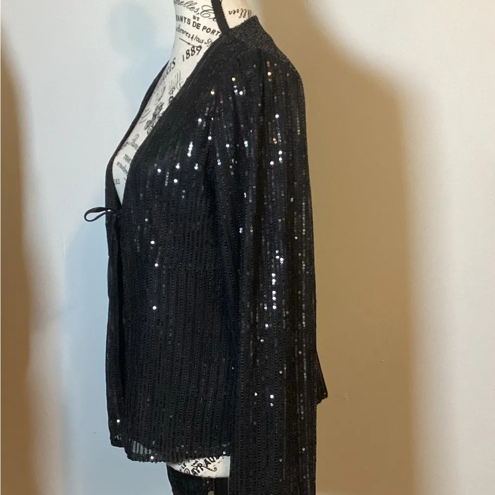 🩷NWT🩷 WOMENS BLACK SEQUINED LONG SLEEVE EVENING TIE FRONT COVER UP SZ XXL - Image 5