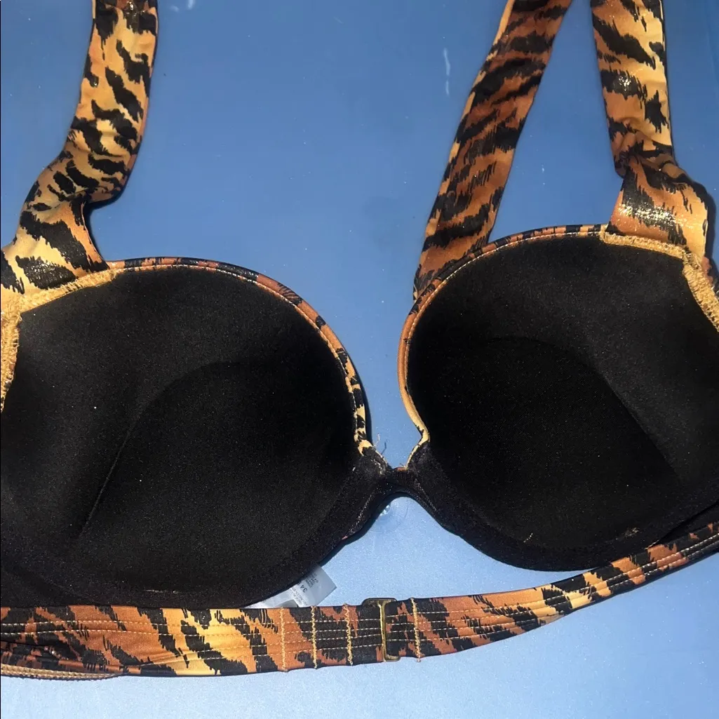 Victoria’s Secret Bombshell Animal Print Tiger Halter Bikini Top adds 2 cups 34B - Image 2