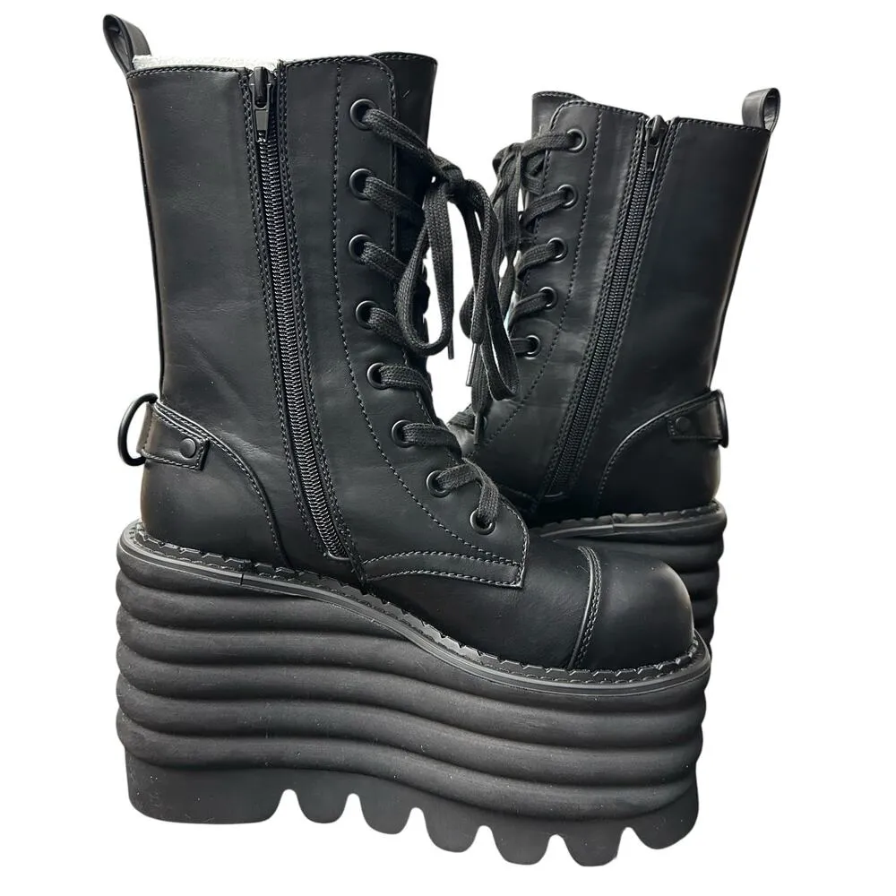 Dolls Kill Sz 7 Current Mood Vegan Leather D Ring Ribbed Platform Combat Boots - Image 3