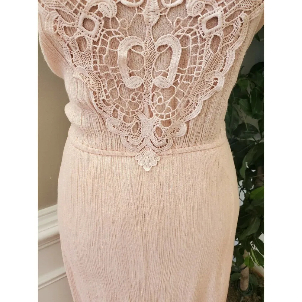 Dina BE Women's Solid Peach Rayon Scoop Neck Sleeveless Long Maxi Dress Size S - Image 3