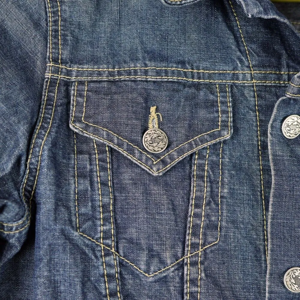 Bulldog Vintage 90s Jacket Womens M Blue Denim Trucker Crop Cotton VTG USA Made Size M - Image 7