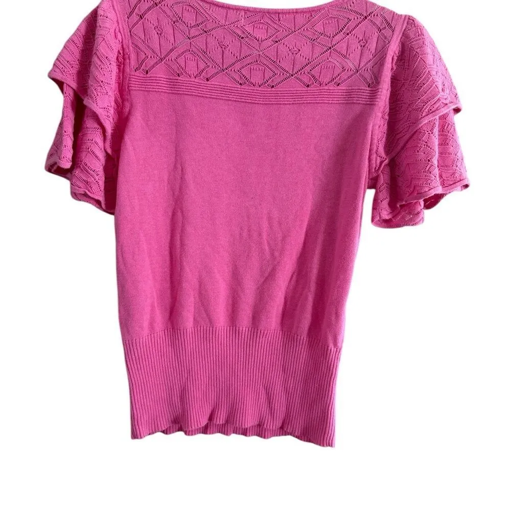 Neiman Marcus Pink Ruffled Flutter Sleeve Blouse - Image 9