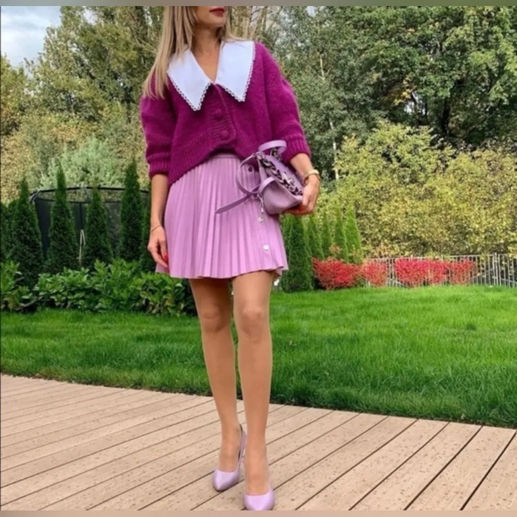 ZARA Lilac Vegan Faux Leather Pleated Mini Skirt Size XS Bloggers Fave RARE‎ - Image 6