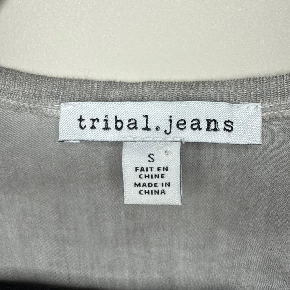 NEW Tribal Jeans Small Gray Linen Blend Open Front Waterfall Cardigan 3/4 Sleeve - Image 7