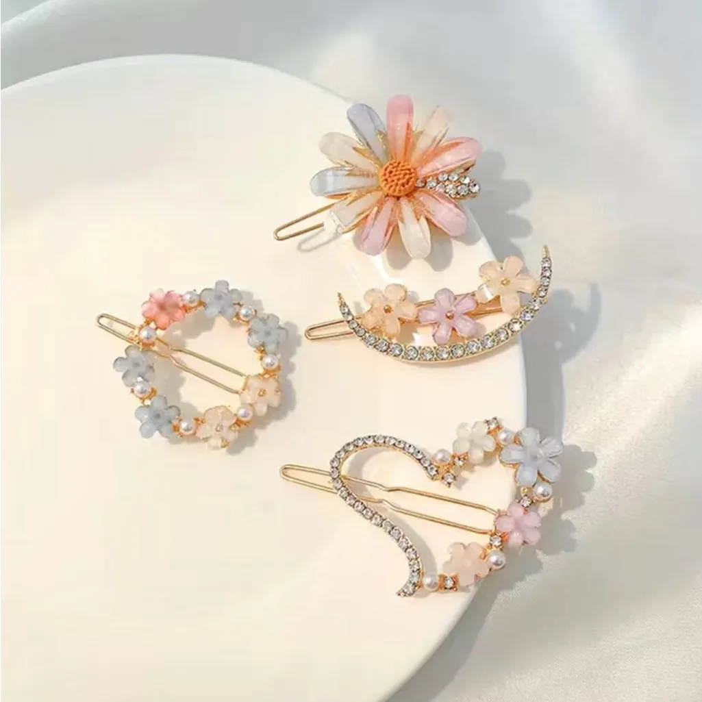 4pcs Flower Rhinestone Hairpins Elegant‎ Chic Hair Clips Zinc Alloy Gold Tone - Image 4