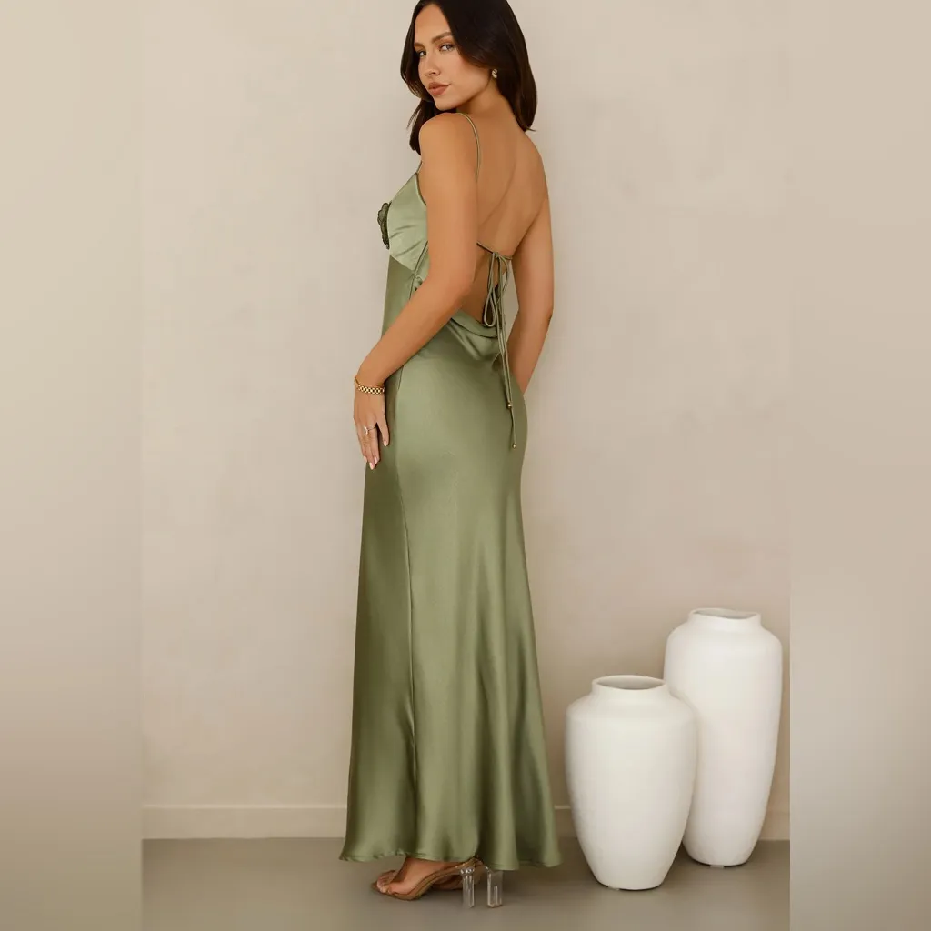 Hello Molly ULTIMATE STYLE SATIN MAXI DRESS GREEN - Image 2