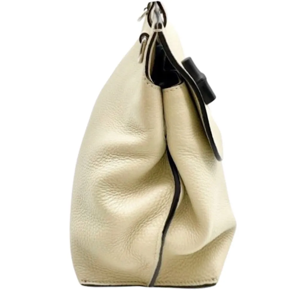 GUCCI Cream Leather Top Handle Front Flap Closure Bamboo Turn-Lock Shoulder Bag - Image 4