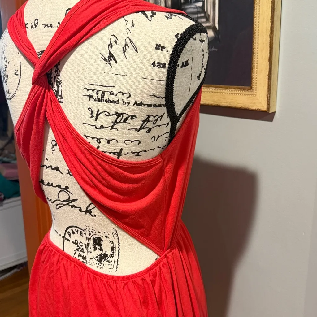 Mapalé Bright Coral Twisted Back Sleeveless Dress (M) Red Size M - Image 6