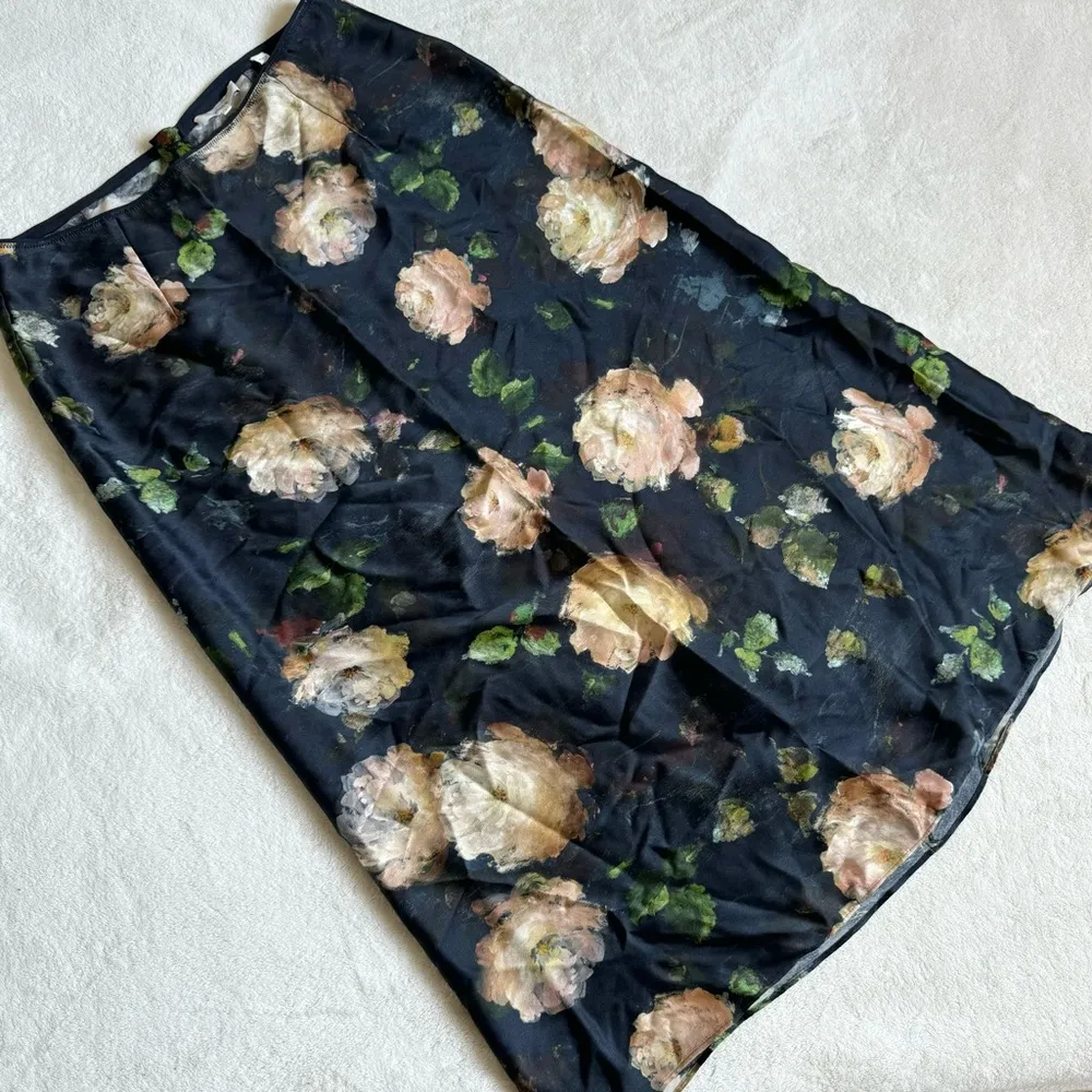 Vince  Painted Rose Satin Slip Skirt in Petal Glow - Image 3