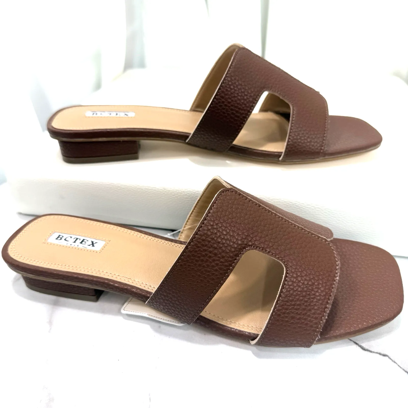 Women's Flat Sandals Summer Open Toe Slip On Dressy Slide Sandals Size 9 Brown - Image 6
