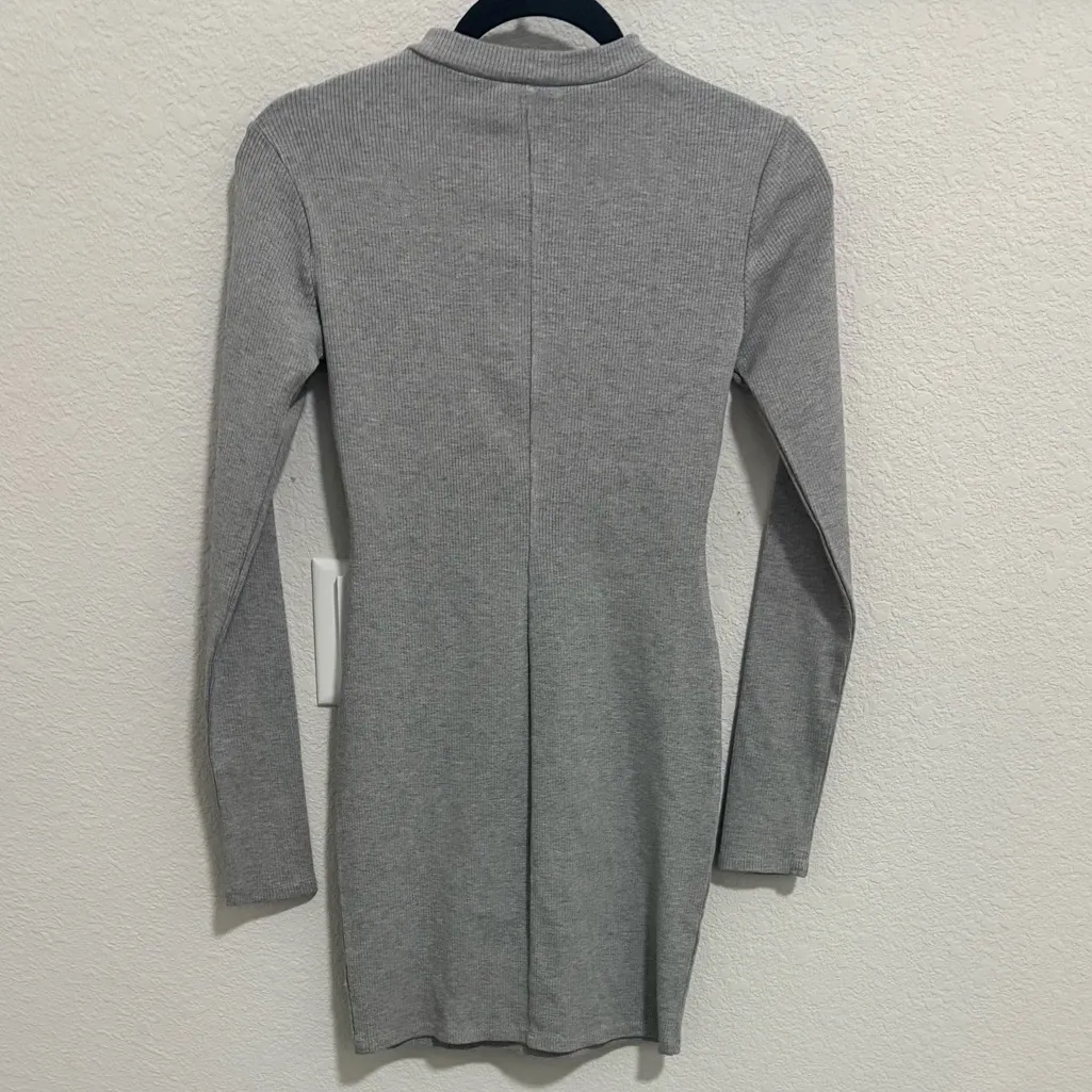 Naked Wardrobe Gray Ribbed Zip It For Me Snatched Mini Dress Size Medium 1/2 Zip - Image 7