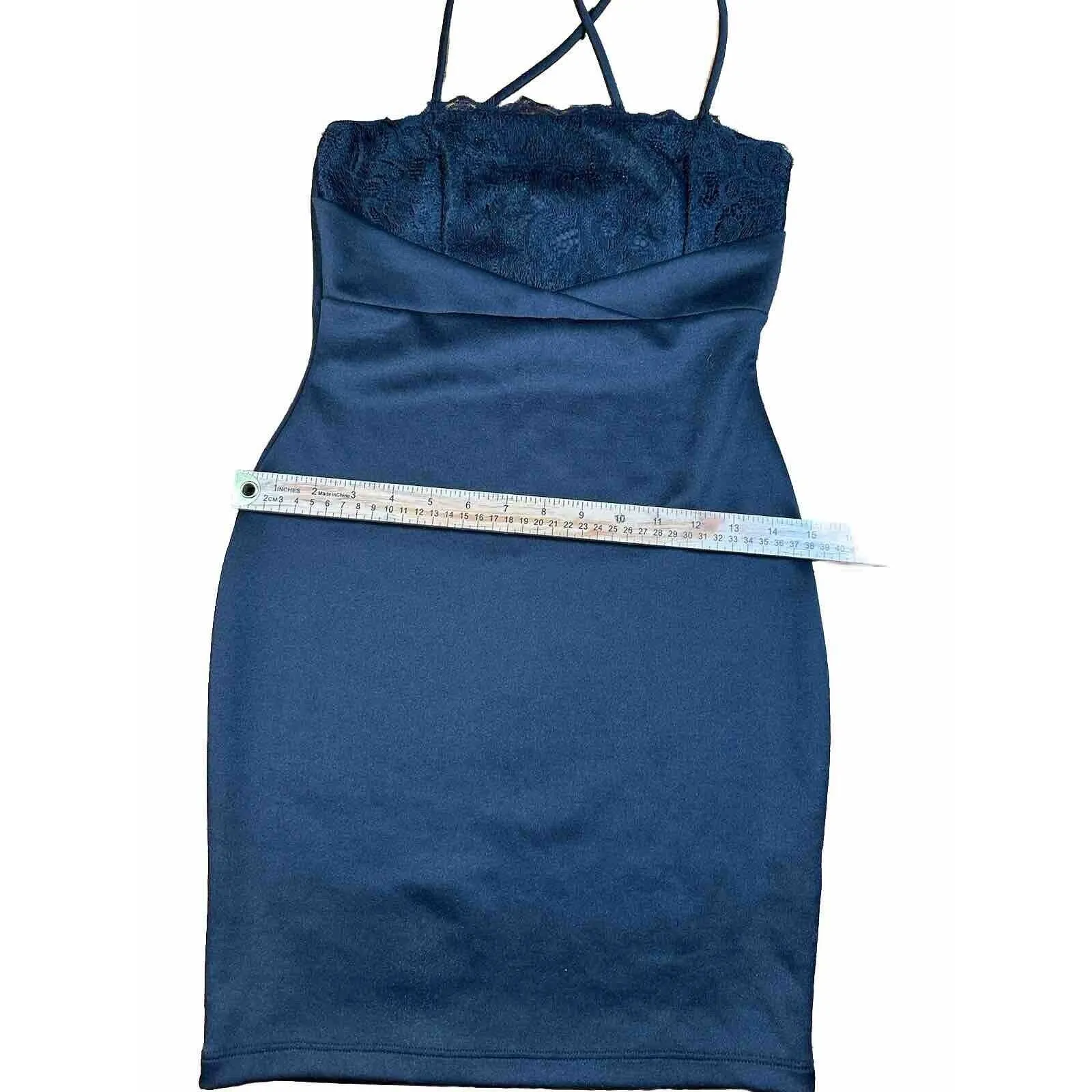 Glare Black Short Bodycon Spaghetti Strap Dress Womens Size Medium Look Small - Image 5