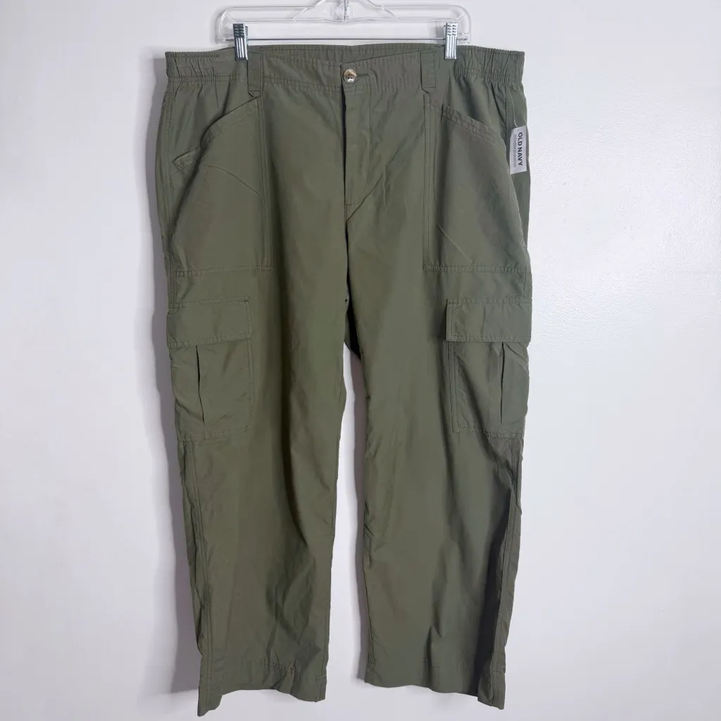 NWT Old Navy Women's Wide Leg Cargo Pant Alpine Full Length Mid Rise XL Green - Image 2