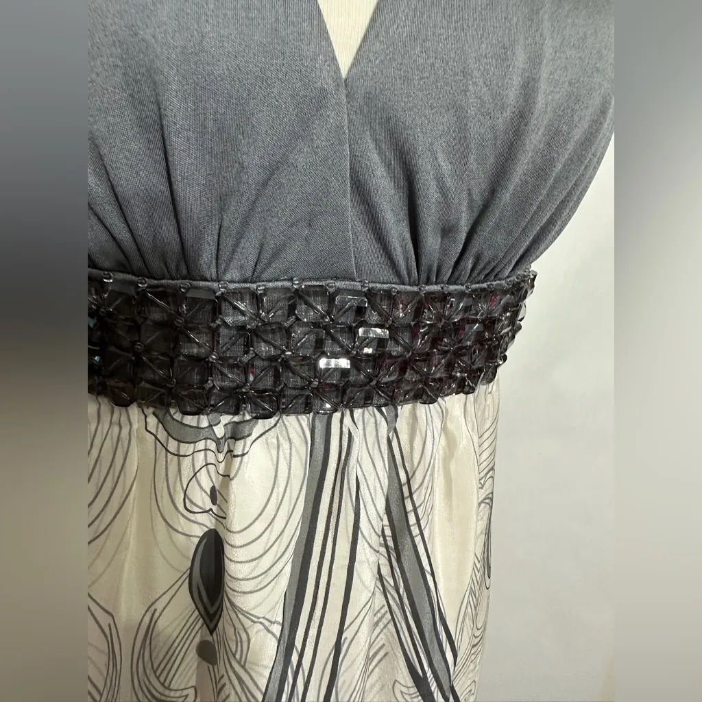 Erato Gray & Ivory Halter Dress Beaded Waist Boho Print (possibly Size 8) - Image 3