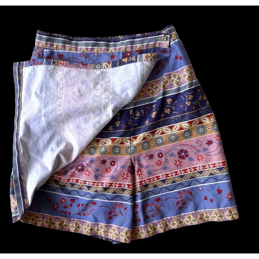 Vintage 90s Vivaldi Jeanswear Cullotte Skirt Size 14 Floral Wrap USA Hip… Blue - Image 6