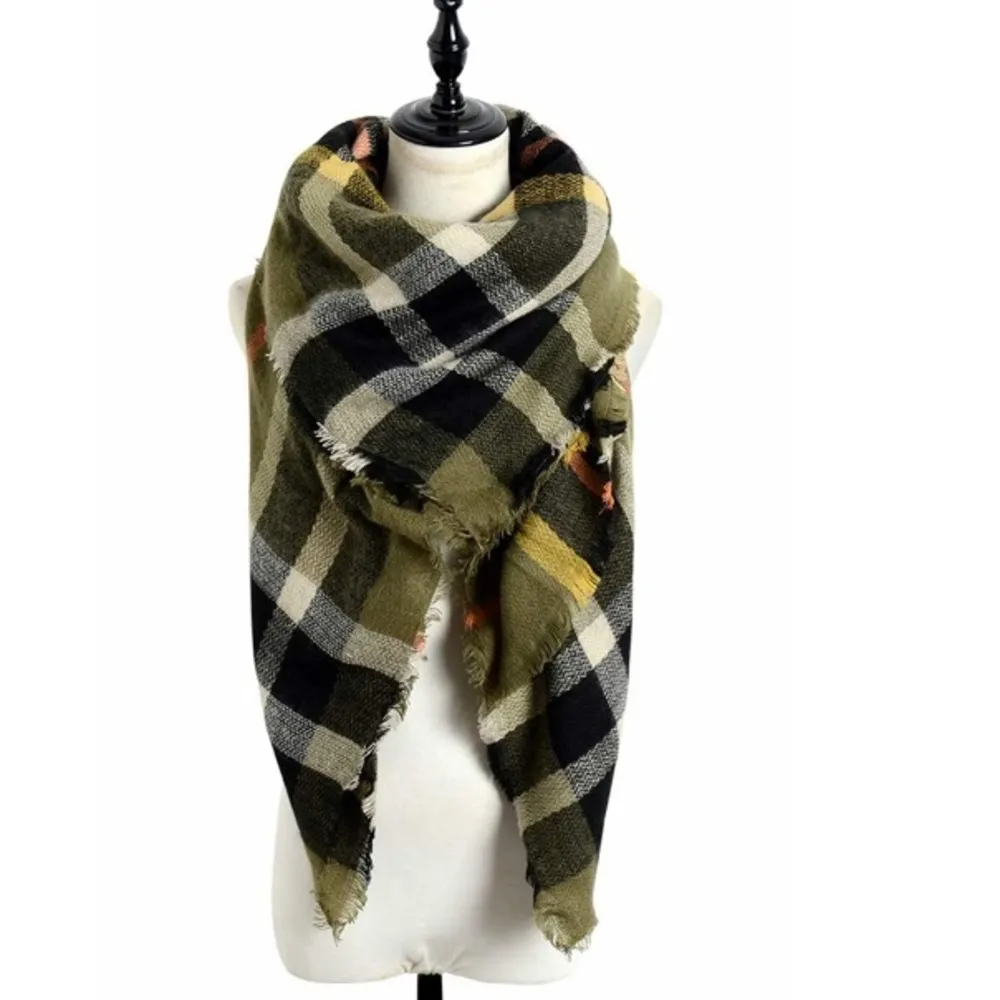 Oversized Green Plaid Blanket Scarf - Image 6