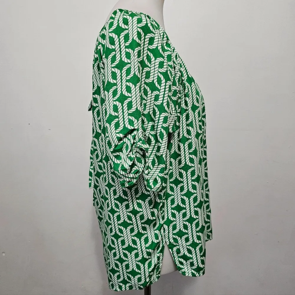 Escapada Green & White Nautical Rope Pattern Blouse Size Large - Image 3