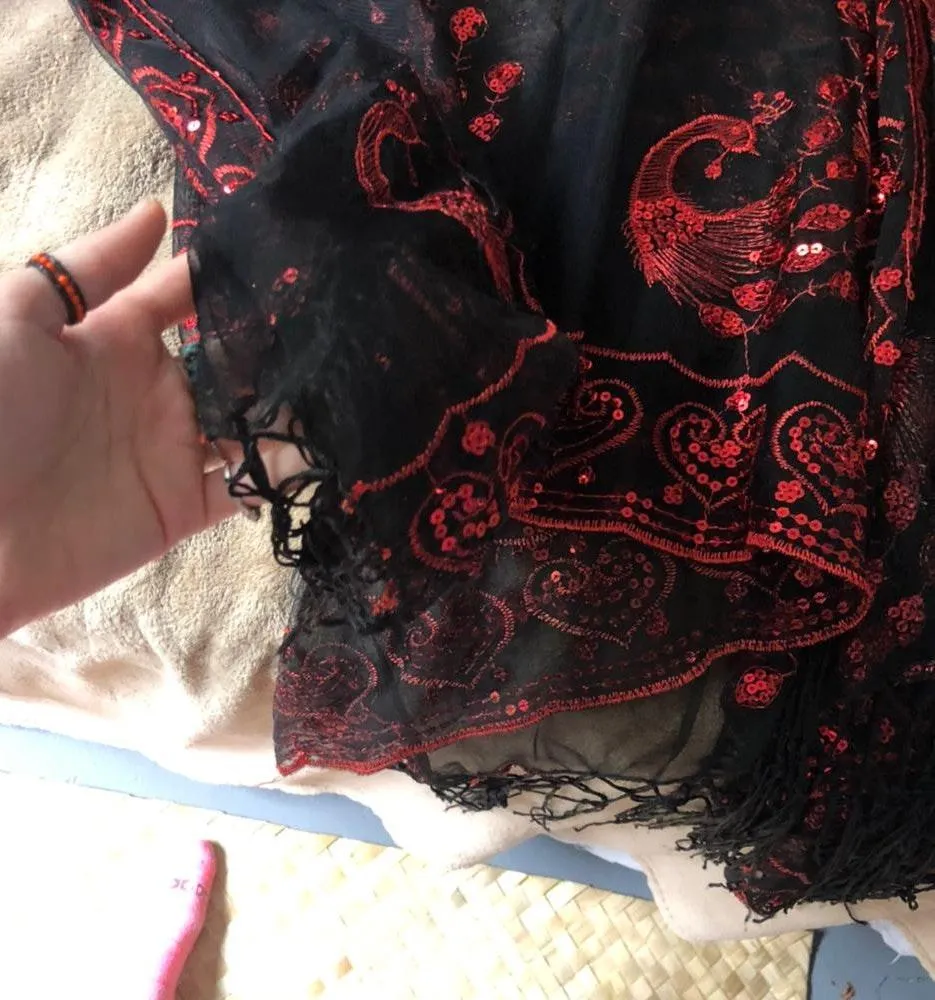 Cute Sheer Laced Poncho Red Size M - Image 4