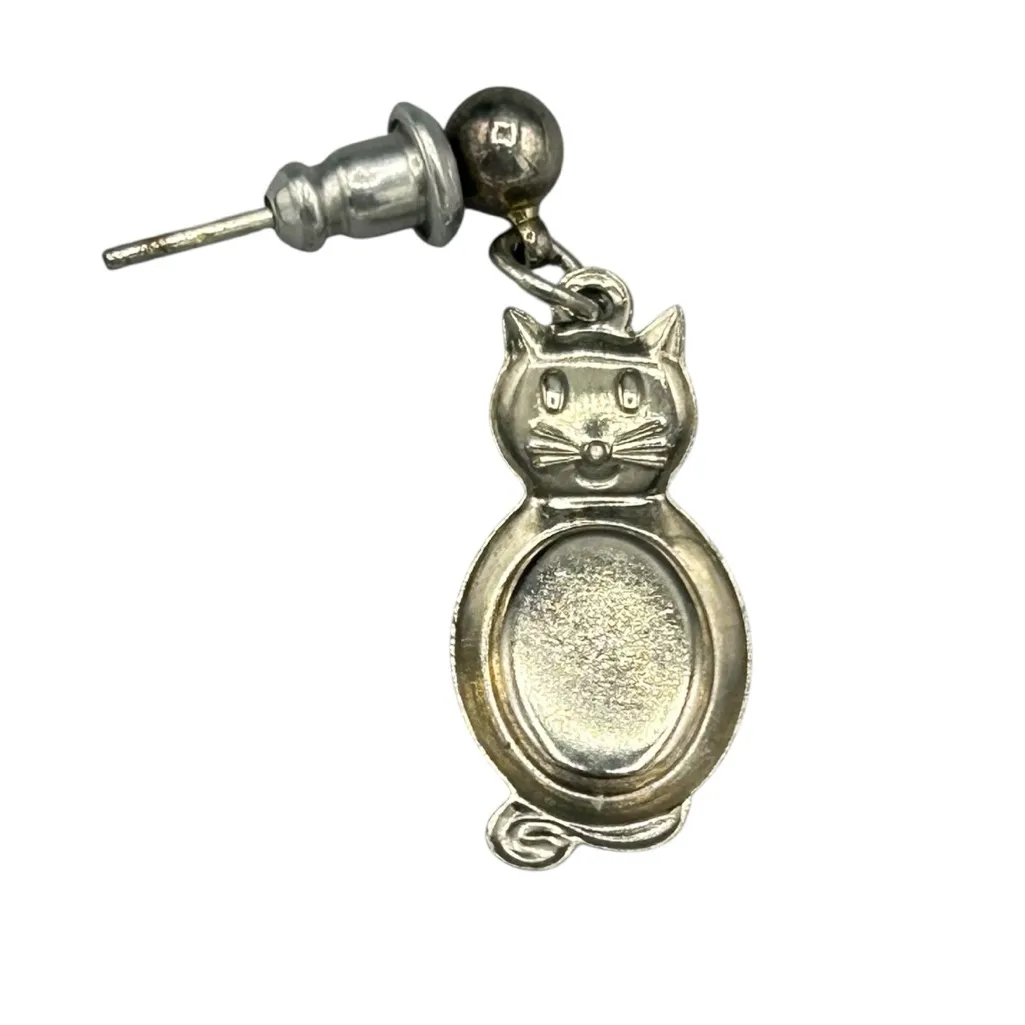 Vintage Cat Dangle Earrings Glass Cabochon - Image 9