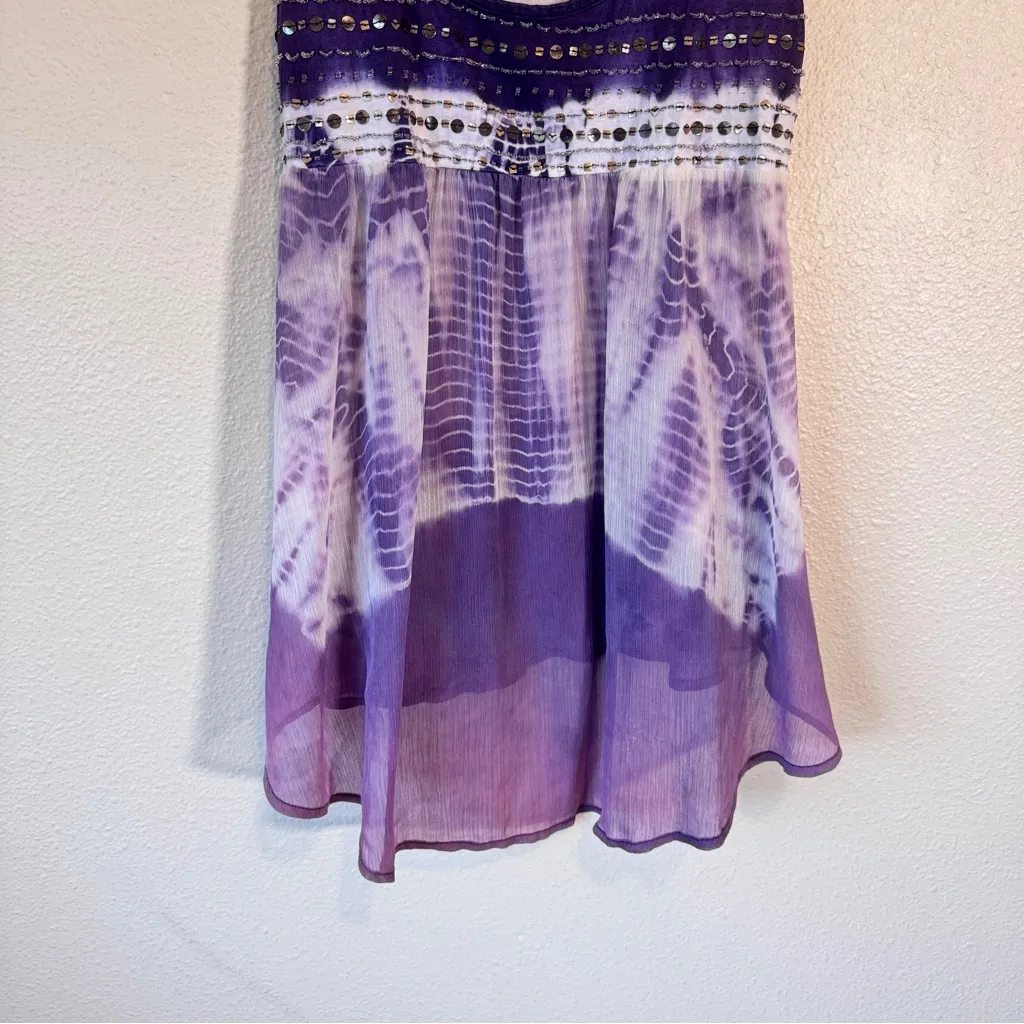 Living Doll Sheer Purple Tie Dye Tunic Blouse Womens XL Sequins Boho Festival - Image 2